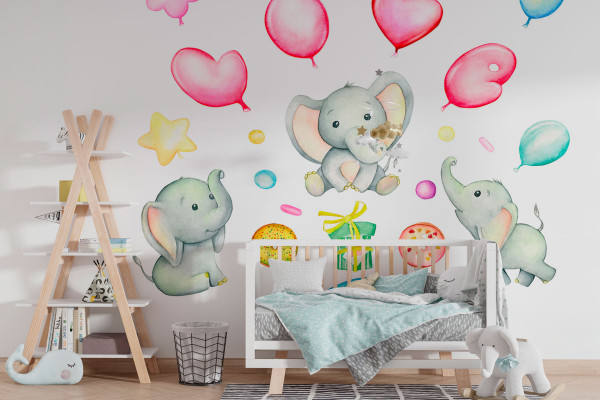 Фотошпалери Слоненята з повітряними кульками