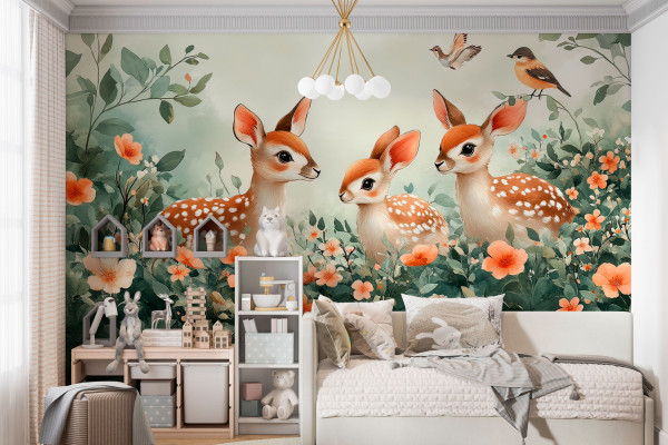 Фотошпалери Оленята на квітковій галявині