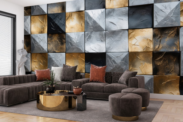 Фотошпалери 3D Текстурована стіна золотого та чорного кольорів