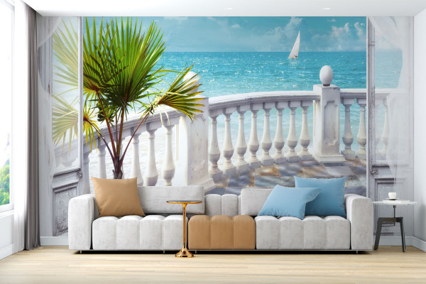 Фотошпалери 3D Вікно з видом на море