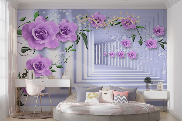 Фотошпалери 3D Фіолетові троянди в тунелі