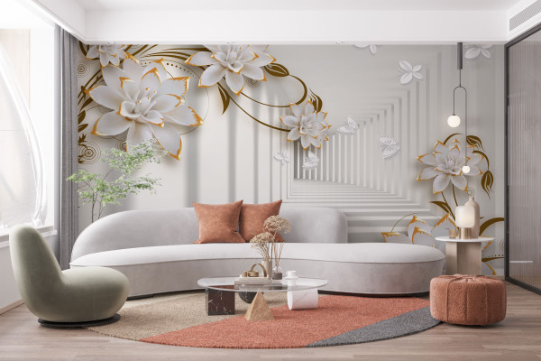 Фотошпалери 3D Тунель з мальованими квітами