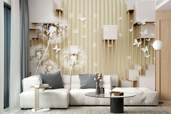 Фотошпалери Абстрактна композиція з об'ємних фігур і ніжних кульбаб