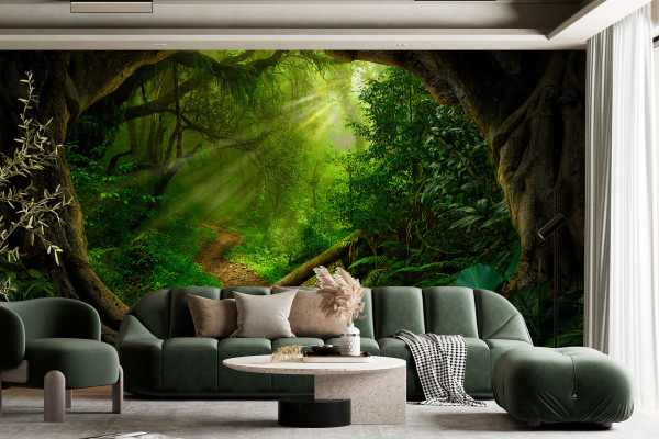 Фотошпалери Лісова стежка в сонячних променях