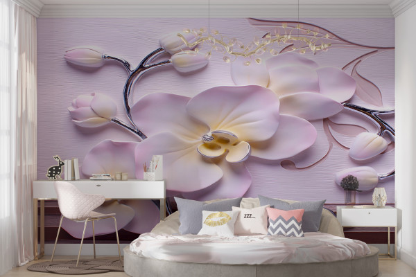 Фотошпалери 3D Орхідеї з білим золотом