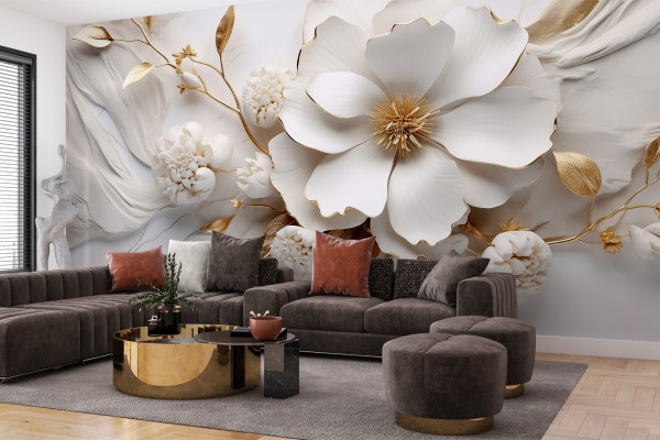 Фотошпалери 3D Сучасне абстрактне мистецтво: квіти та гілки