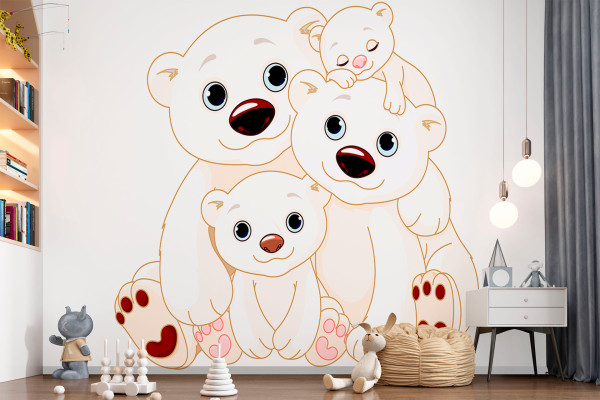 Фотошпалери дитячі Сім'я милих білих ведмедів