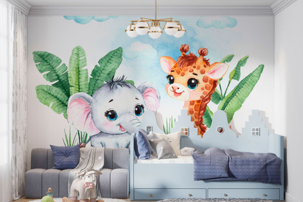 Фотошпалери дитячі Слоненя з жирафеням