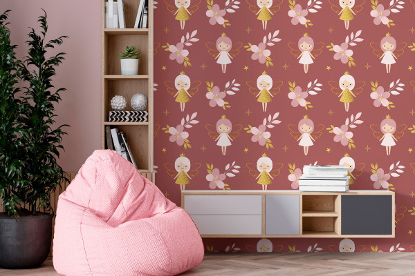 Фотошпалери Маленькі феї та квіти на темному тлі