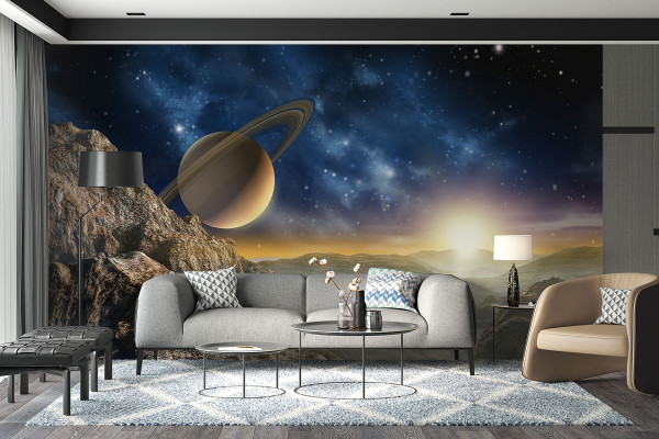 Фотошпалери Сатурн на тлі космічного пейзажу