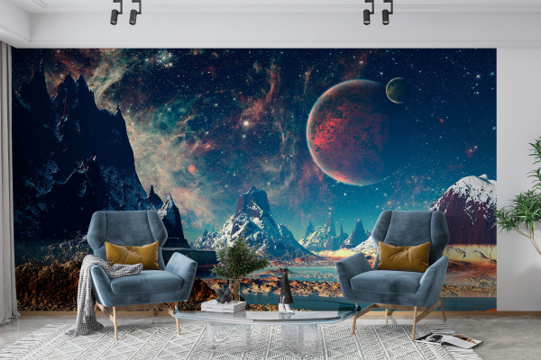 Фотошпалери Фантастичні гори на тлі космосу