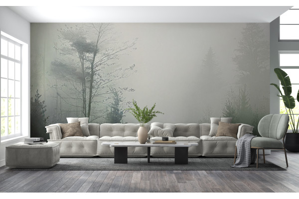 Фотошпалери Туманний ліс, природа, абстрактний фон, акварельні фарби, текстурований дизайн у гранж-стилі