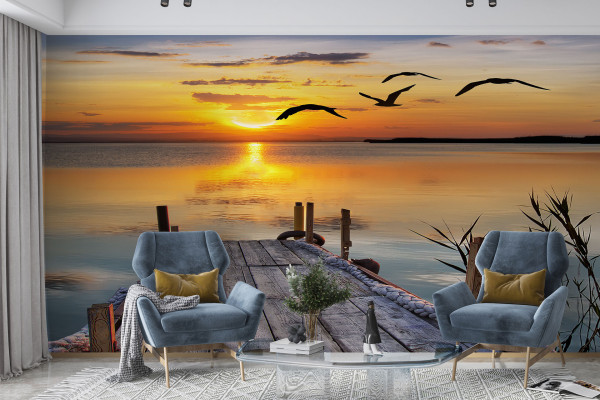 Фотошпалери Причал на тлі морського заходу сонця