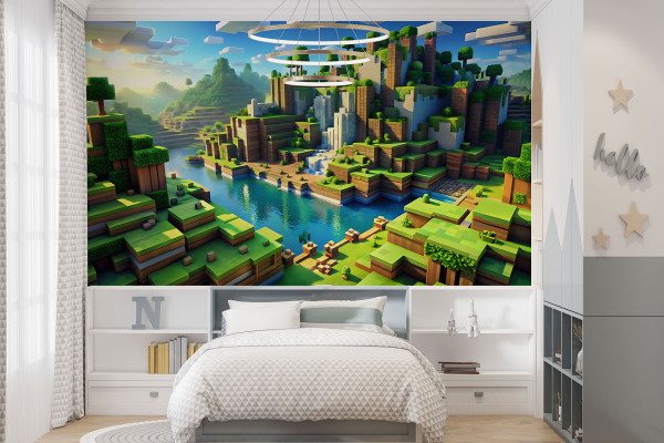 Фотошпалери Майнкрафт: місто на річці