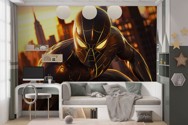 Фотошпалери Людина-павук у чорному костюмі із золотистою павутиною