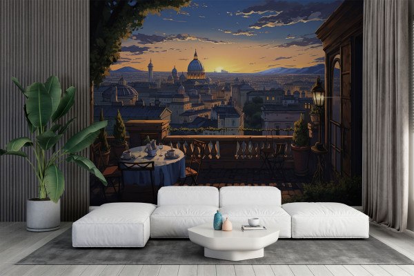 Фотошпалери Прекрасний вид на старе місто на заході сонця